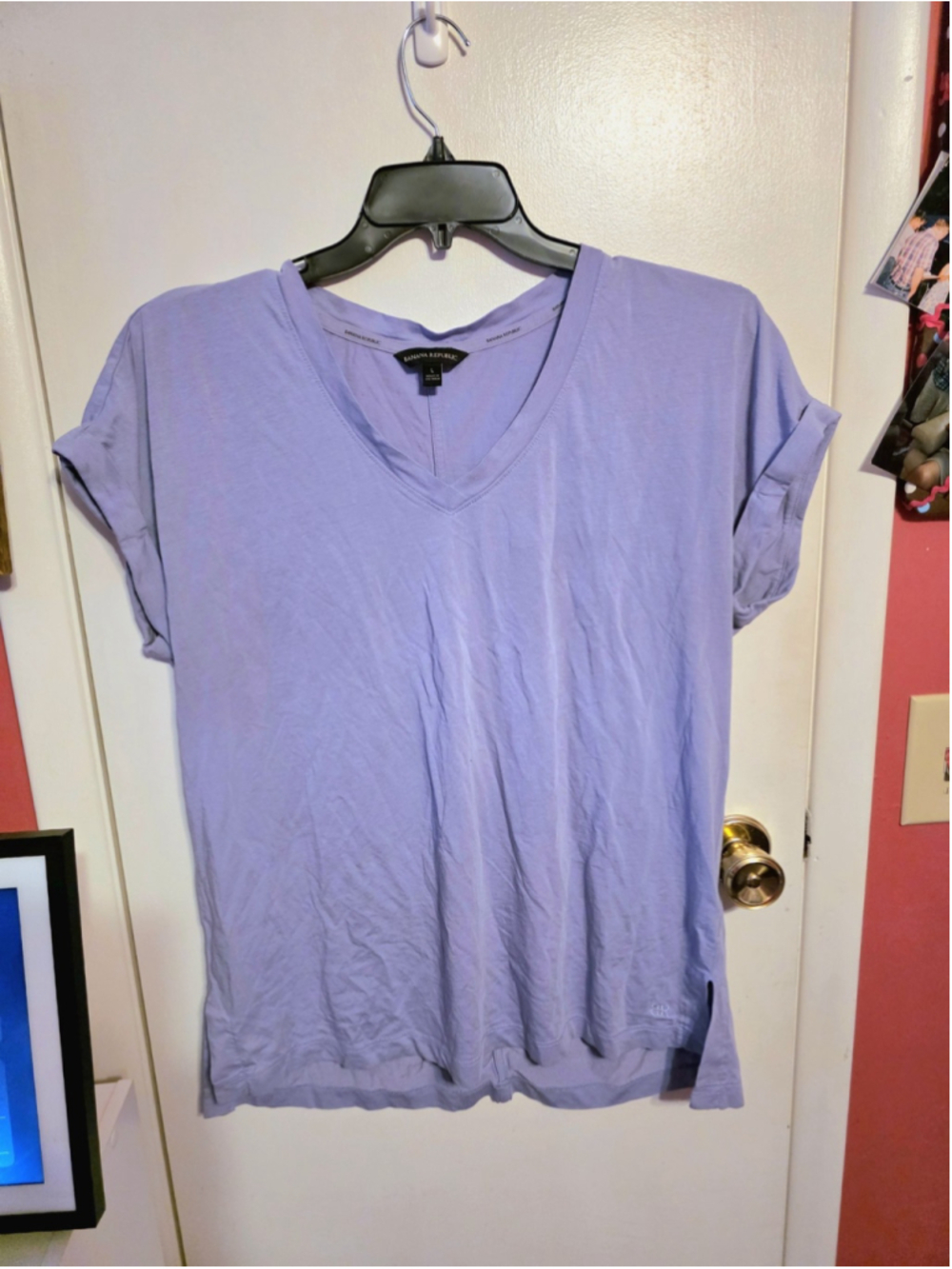 Banana Republic Women's Purple Large Cap Sleeve V-neck Style Top